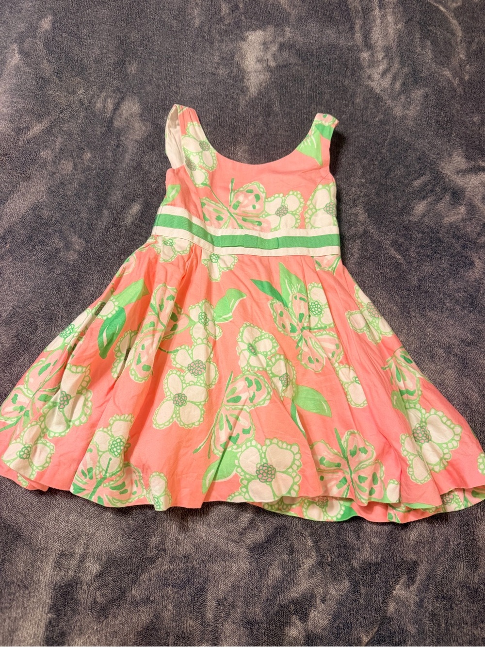 Lilly Pulitzer Coral Pink Floral Dress with Lime Green Trim